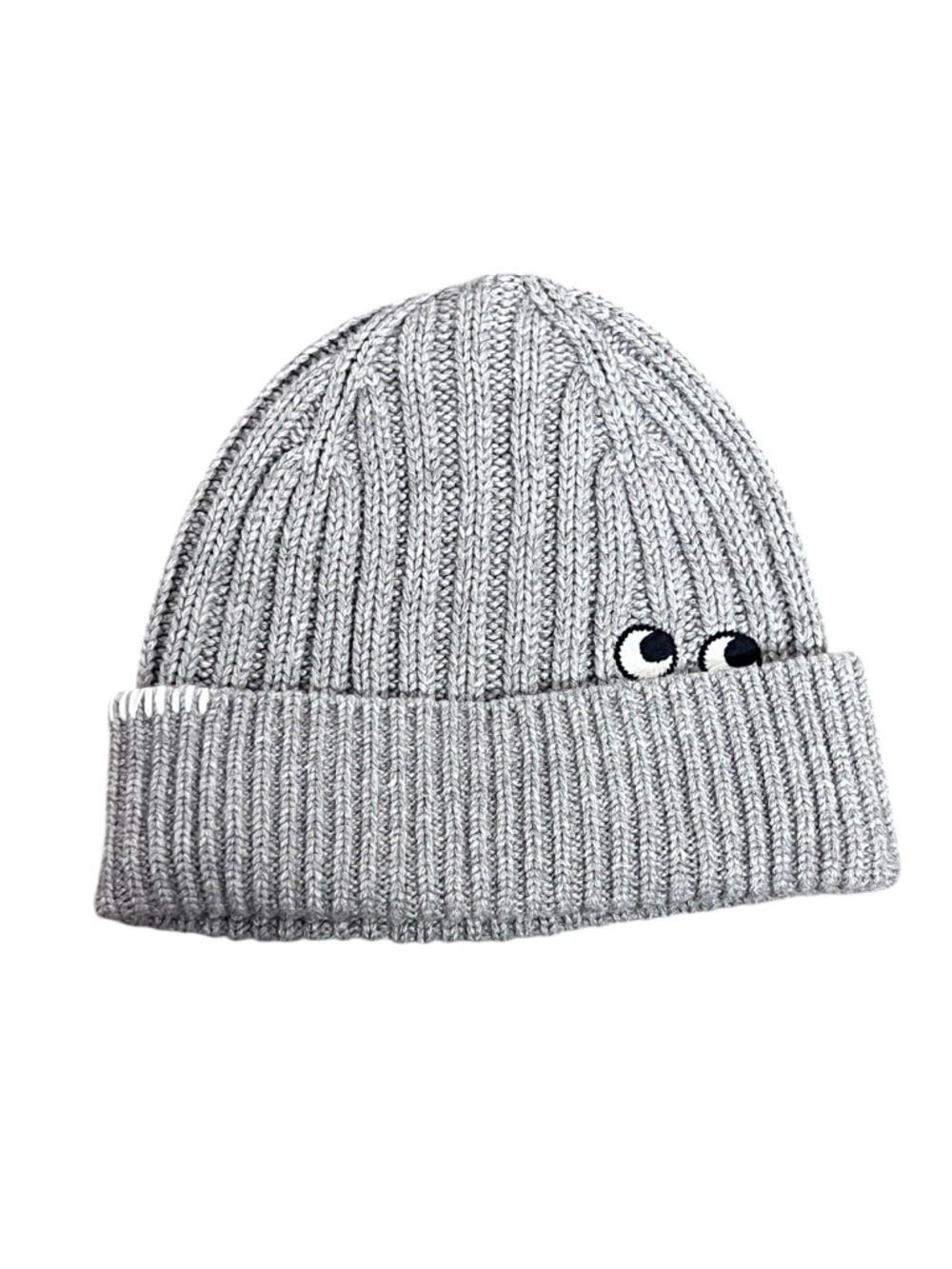 NEW Uniqlo x Anya Hindmarch Heattech Ribbed Grey Eyes Chunky Knit Beanie